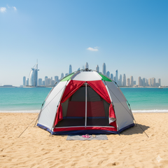 Camping Tent, 8 Person Manual Tent, Igloo look with White, Red and Green colors, for Outdoor, Picnic, Camping, Family, Friends Gathering, 320×320×180cm