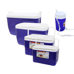 PRINCEWARE Blue Ice Box 5 pc SET with Side Handles, Lid Lock & 6-Glass Holder - 3497C3 - 60L + 30L + 14L + 6L + 1.25L
