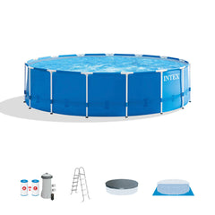 Intex metal frame pool set with accessories on a white background