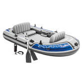 Excursion Inflatable Boat Set: Includes Deluxe 54in Aluminum Oars and High-Output-Pump – Adjustable Seats with Backrest – Fishing Rod Holders – 4 & 5-Person