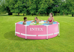 Intex 28290 8 Feet by 30 Inches Easy to Assemble Large Round Metal Frame above Ground Swimming Pool with Dual Suction Outlet Fittings, Pink