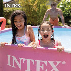 Intex 28290 8 Feet by 30 Inches Easy to Assemble Large Round Metal Frame above Ground Swimming Pool with Dual Suction Outlet Fittings, Pink