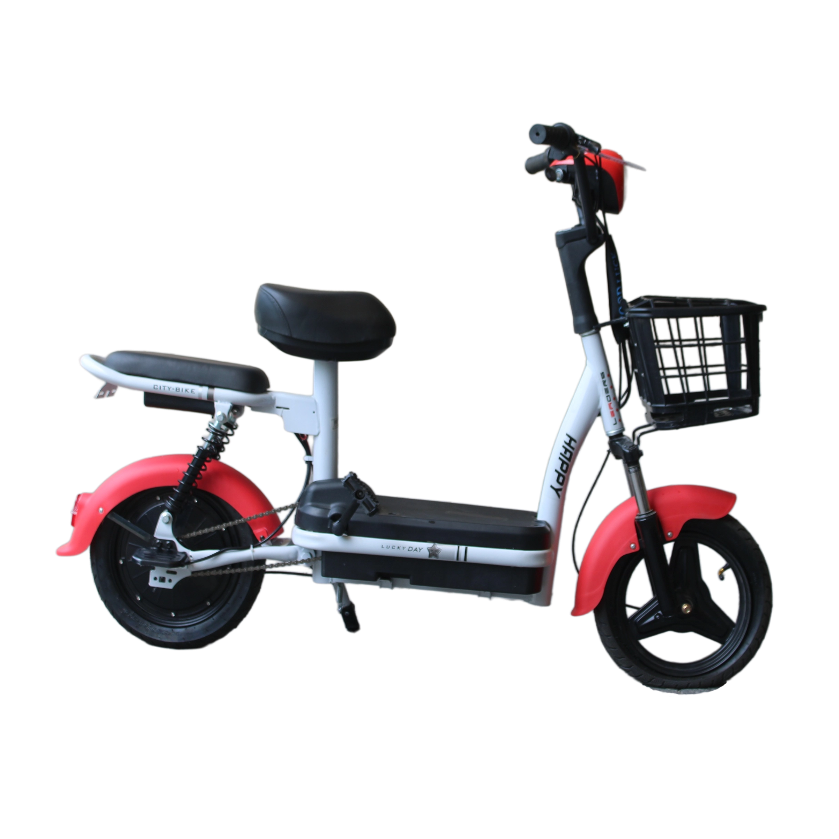 Small electric commuter with red accents on a transparent background