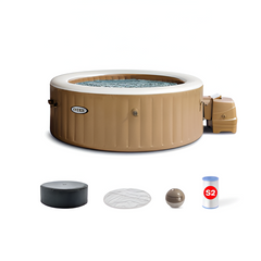 PureSpa Sahara Tan Round Bubble Inflatable Spa Set - 4-Person
