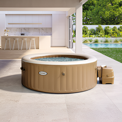 PureSpa Sahara Tan Round Bubble Inflatable Spa Set - 4-Person