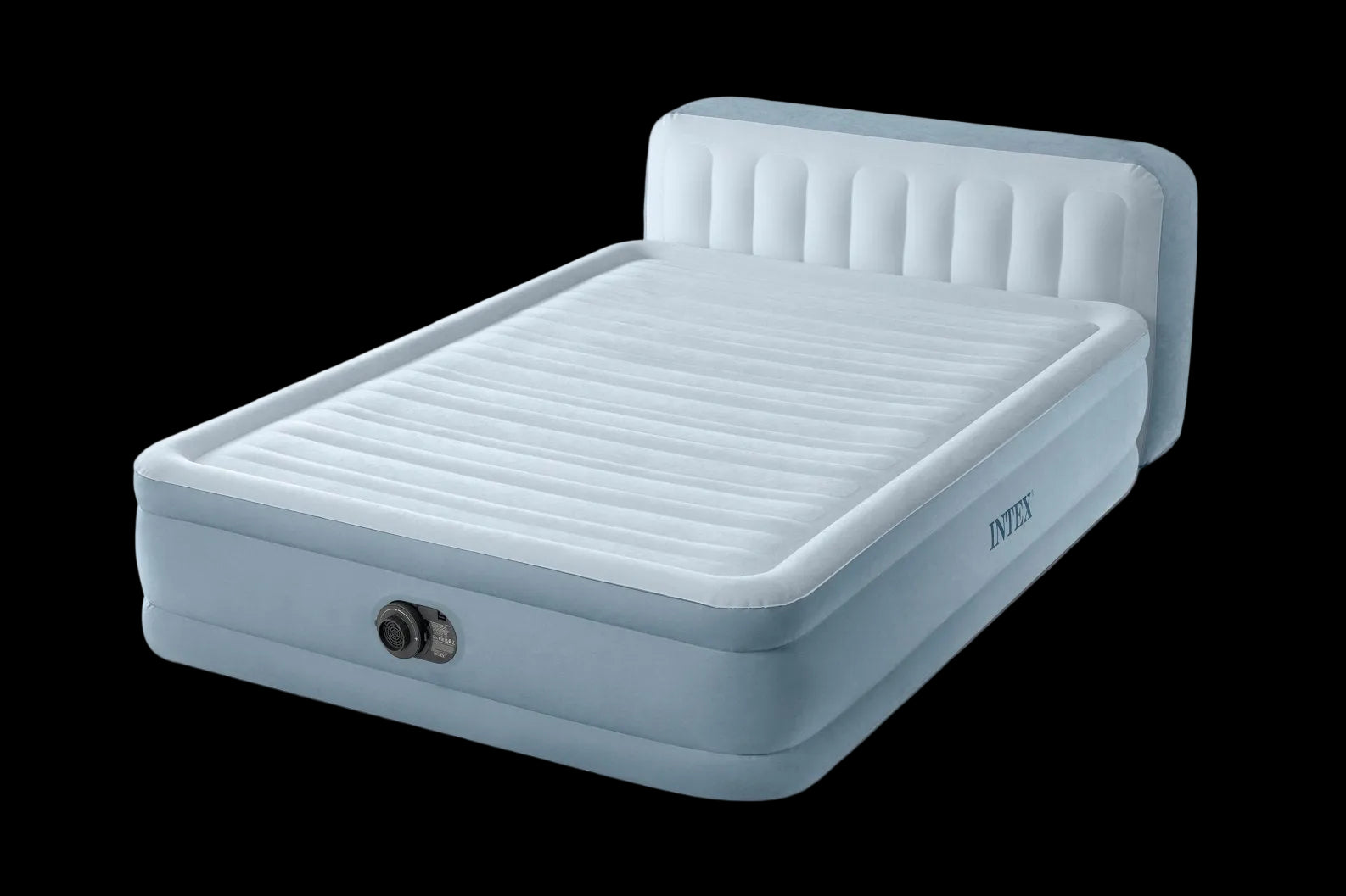 Inflatable bed with a pump on a white background