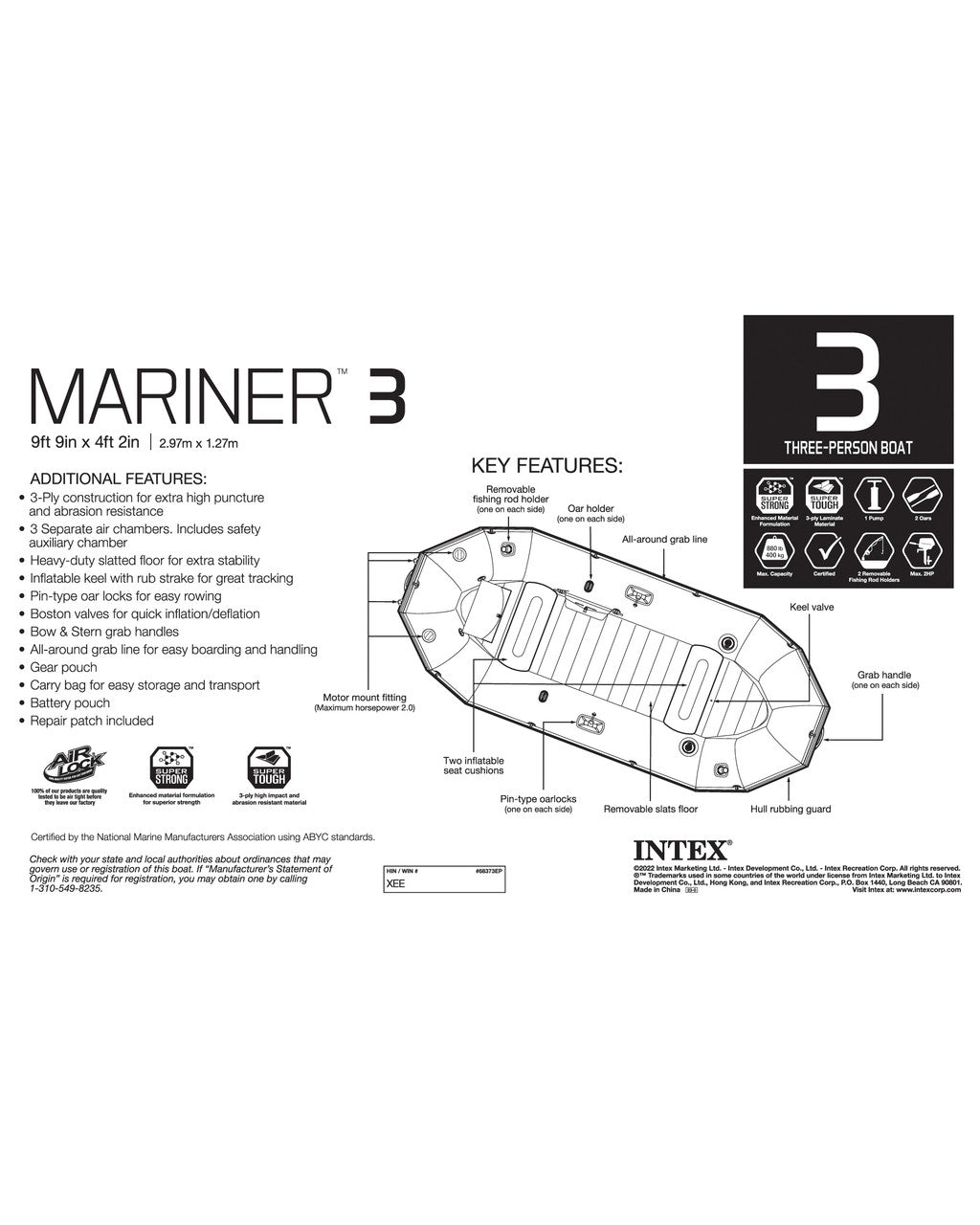 INTEX Mariner™ 3 & 4 Inflatable Boat Set - 3 and 4 Person