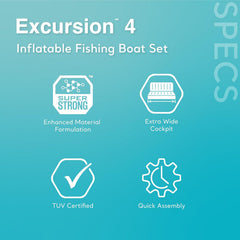 Excursion Inflatable Boat Set: Includes Deluxe 54in Aluminum Oars and High-Output-Pump – Adjustable Seats with Backrest – Fishing Rod Holders – 4 & 5-Person
