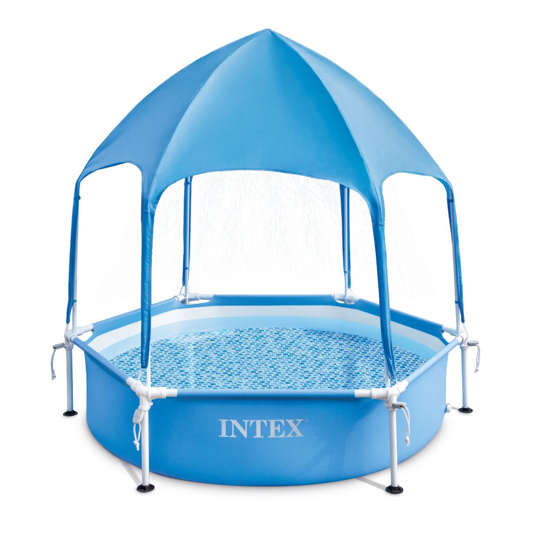 Blue Intex children's pool with canopy on a white background
