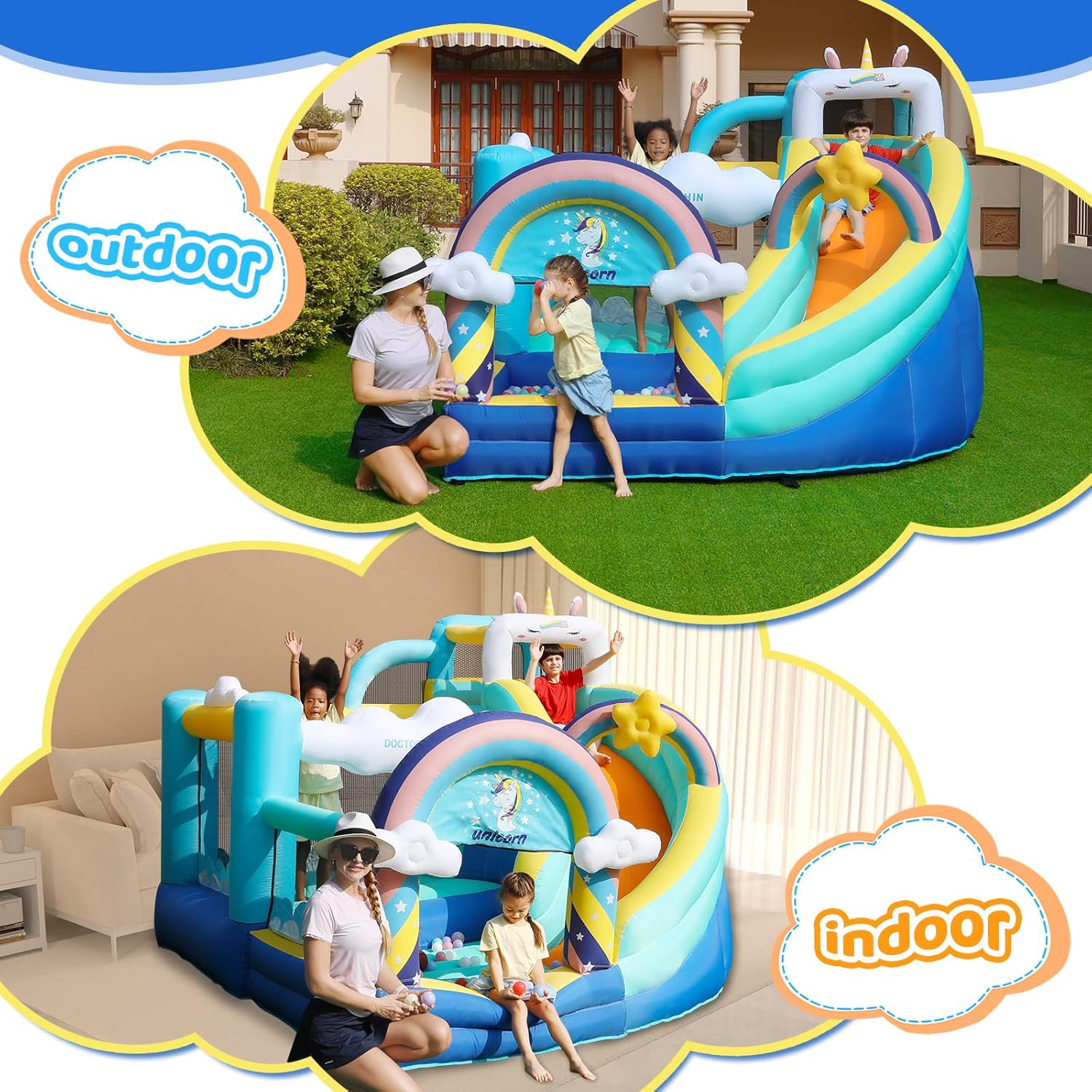 Flobo Unicorn Bouncy Castle for Kids 320 x 290 x 235cm
