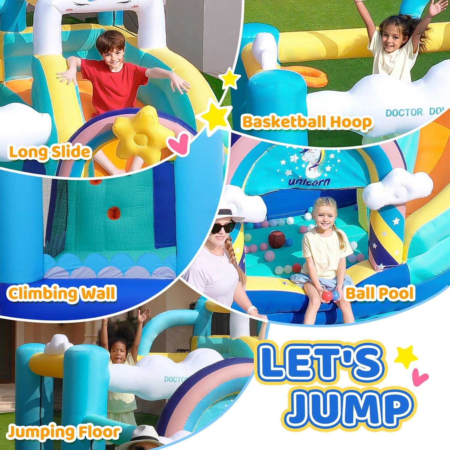 Flobo Unicorn Bouncy Castle for Kids 320 x 290 x 235cm
