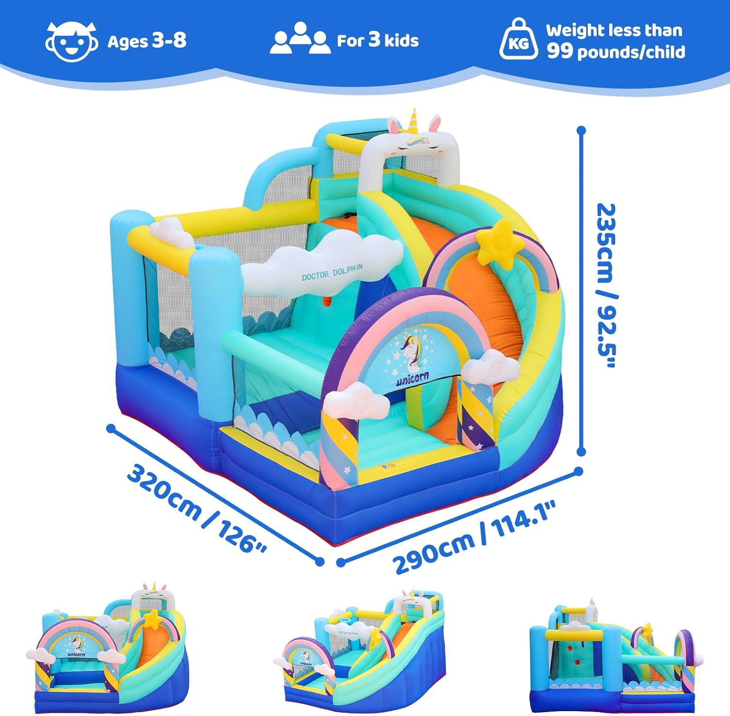 Flobo Unicorn Bouncy Castle for Kids 320 x 290 x 235cm