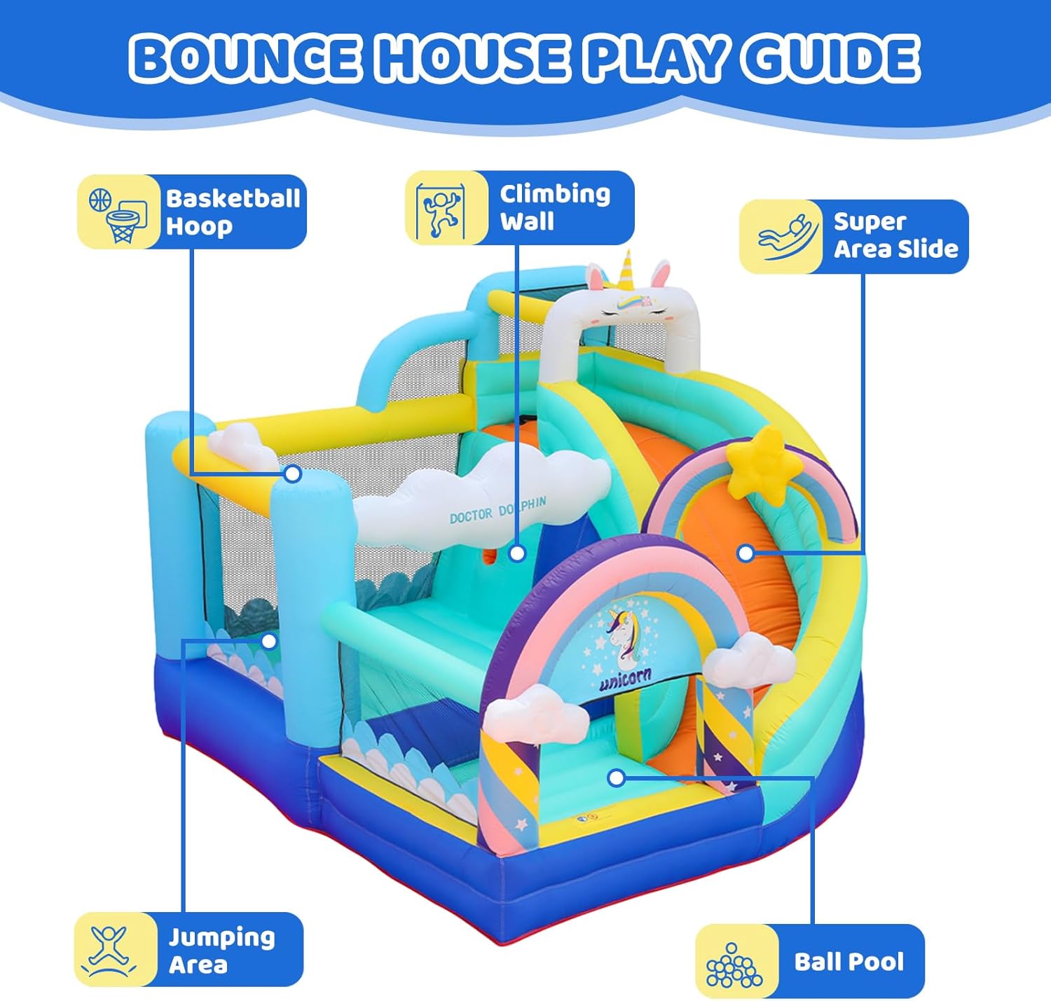 Flobo Unicorn Bouncy Castle for Kids 320 x 290 x 235cm