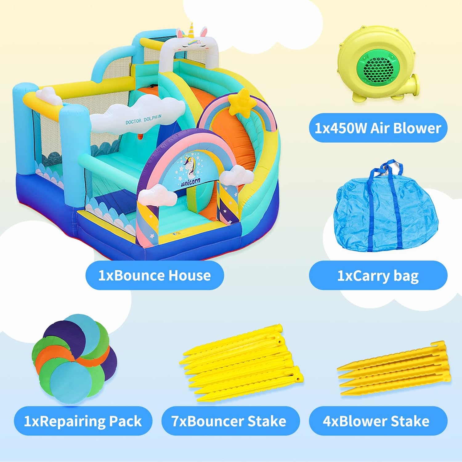 Flobo Unicorn Bouncy Castle for Kids 320 x 290 x 235cm