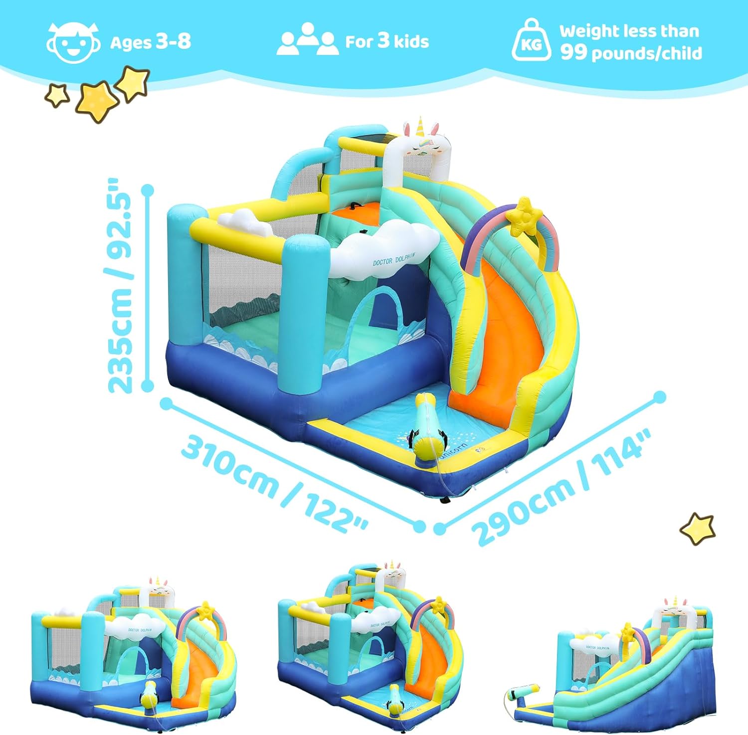 Flobo Unicorn Bouncy Castle for Kids 320 x 290 x 235cm