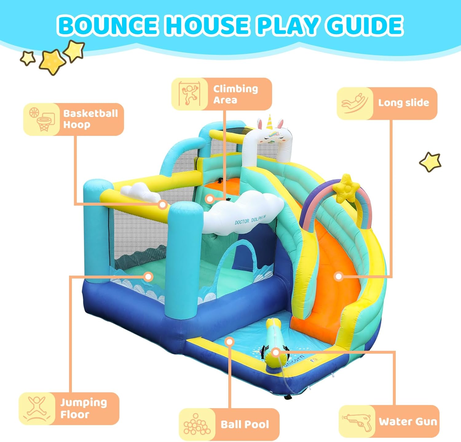 Flobo Unicorn Bouncy Castle for Kids 320 x 290 x 235cm