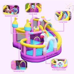 Flobo Bouncy House Castle with rainbow colored unicorn for kids 365 x 315 x 250cm