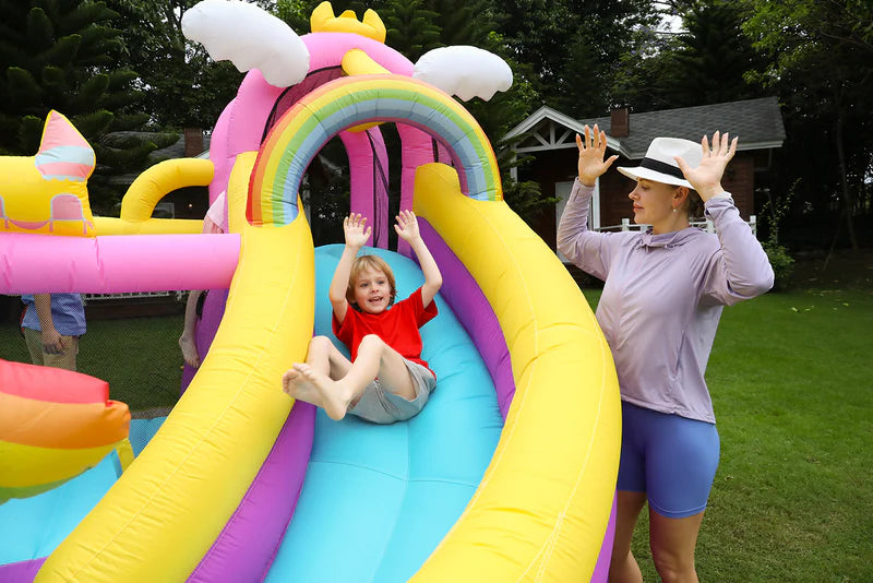 Flobo Bouncy House Castle with rainbow colored unicorn for kids 365 x 315 x 250cm