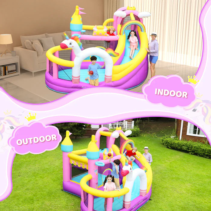 Flobo Bouncy House Castle with rainbow colored unicorn for kids 365 x 315 x 250cm