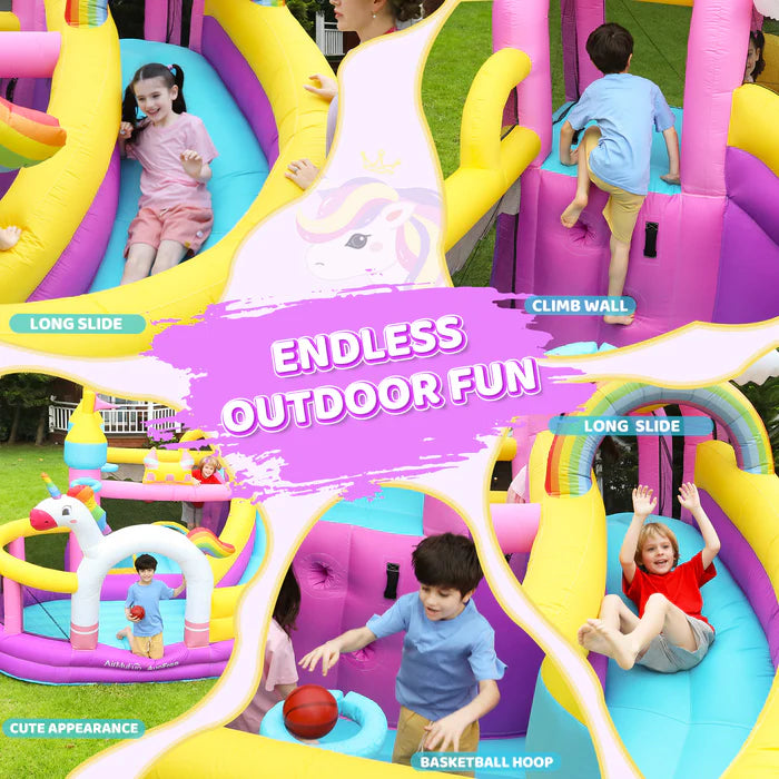 Flobo Bouncy House Castle with rainbow colored unicorn for kids 365 x 315 x 250cm