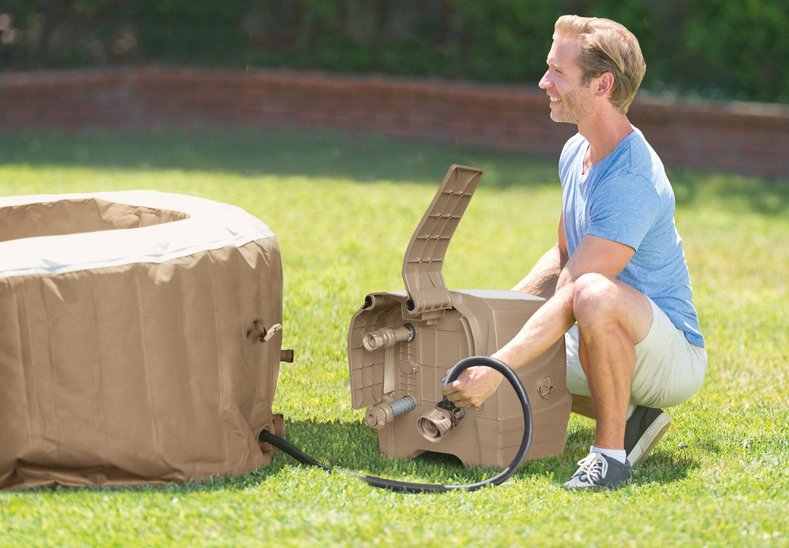 PureSpa Sahara Tan Round Bubble Inflatable Spa Set - 4-Person