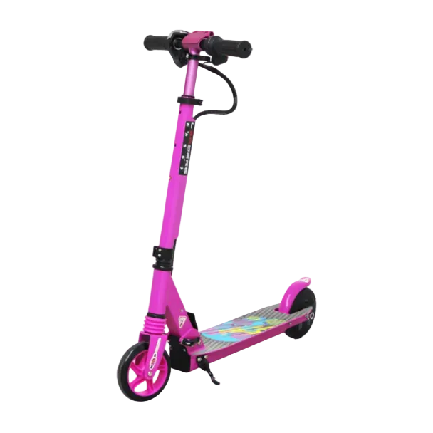 Pink scooter with colorful deck on a transparent background