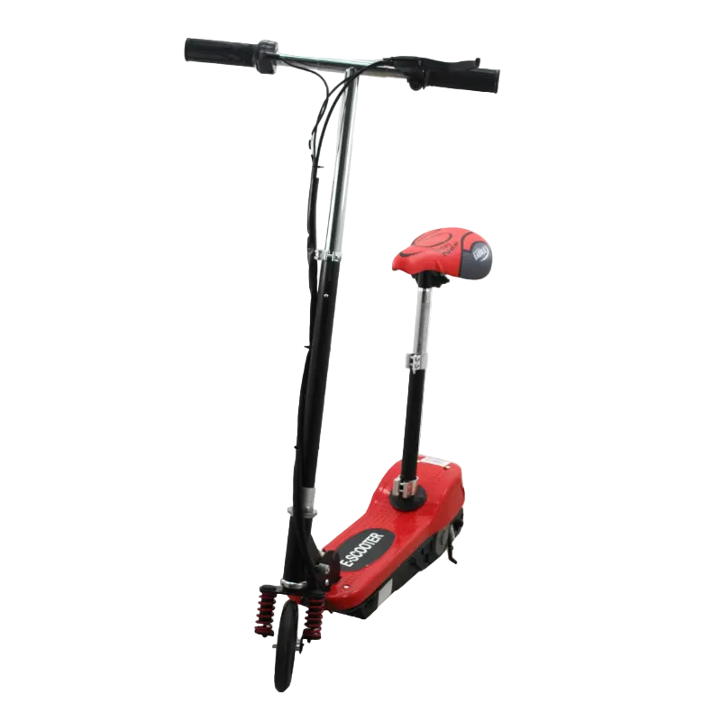 Red scooter with black handlebar on a white background