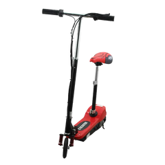 Red scooter with black handlebar on a white background