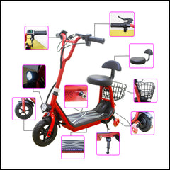 Leaders Pro E-Scooter for kids – Spider Model 250W Motor | 36V 3.6Ah Battery | 8” Tires | With Seat & Basket