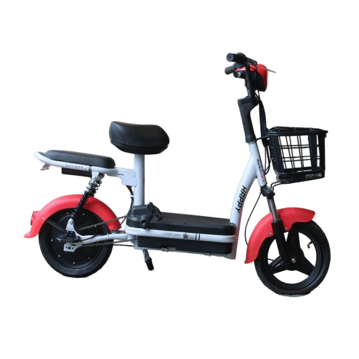 Small electric commuter with red accents on a transparent background