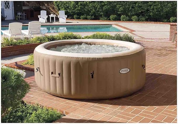 PureSpa Sahara Tan Round Bubble Inflatable Spa Set - 4-Person
