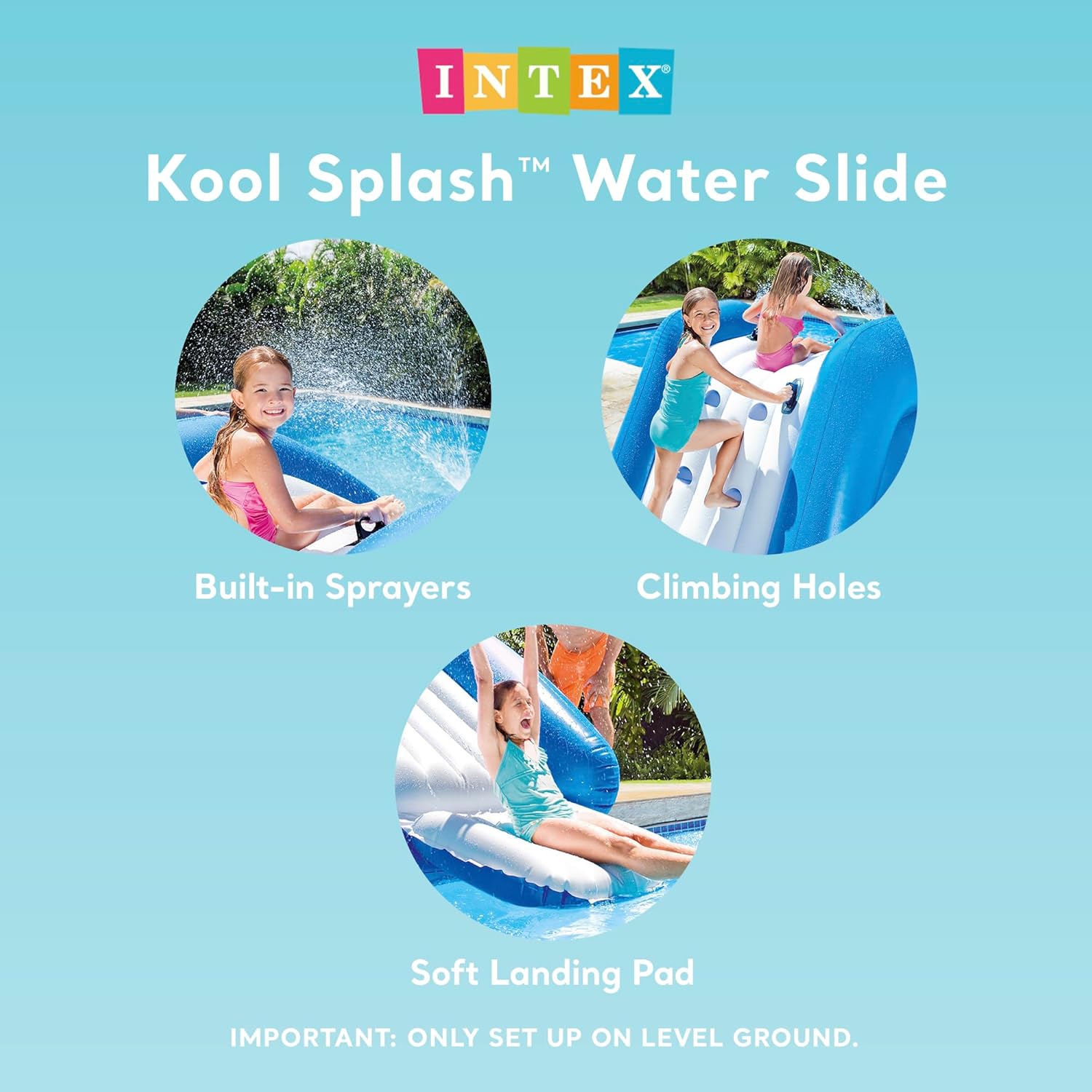 Intex Kool Splash Inflatable Water Slide Swimming Pool Play Center with Built in Sprayers for Kids and Adults, Ages 6 and Up