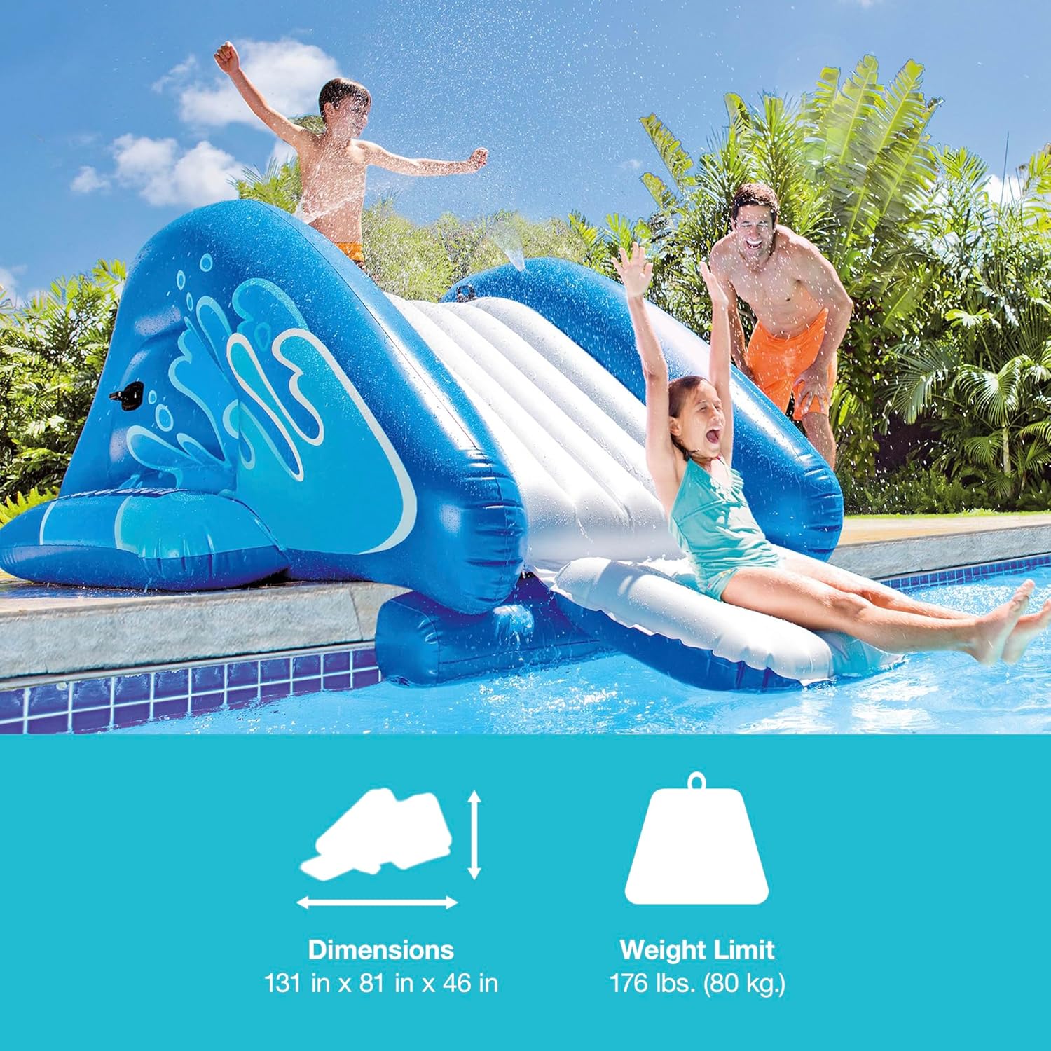 Intex Kool Splash Inflatable Water Slide Swimming Pool Play Center with Built in Sprayers for Kids and Adults, Ages 6 and Up