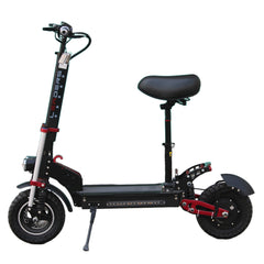 Black electric scooter with a seat on a white background